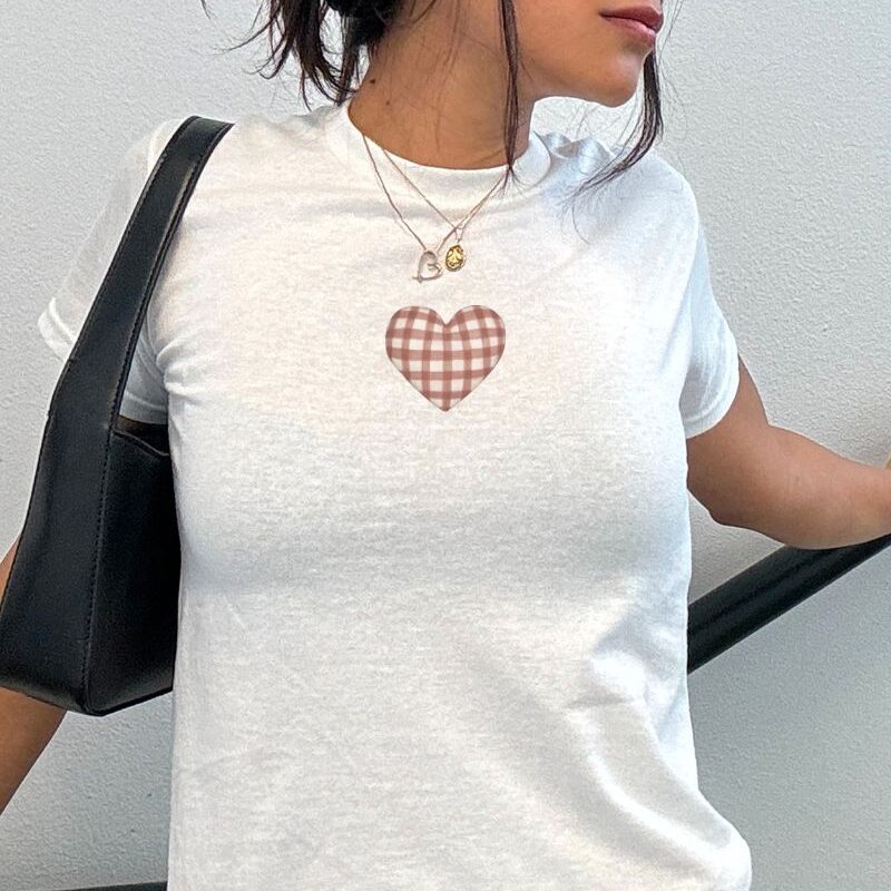 y2k gingham heart baby tee